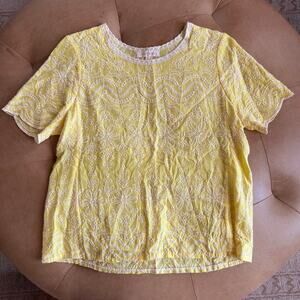 Embroidered Floral Eyelet Top Prairie Cottagecore Boho Butter Yellow Blouse S